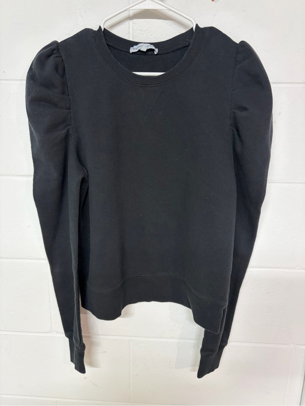 Rebecca Minkoff Black Puff-Sleeve Crewneck Sweatshirt